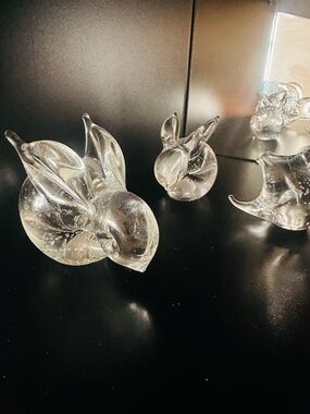 Clear Glass Rabbit Figurines, Angel Fish, red Miller Rogaska Crystal Wine Glass